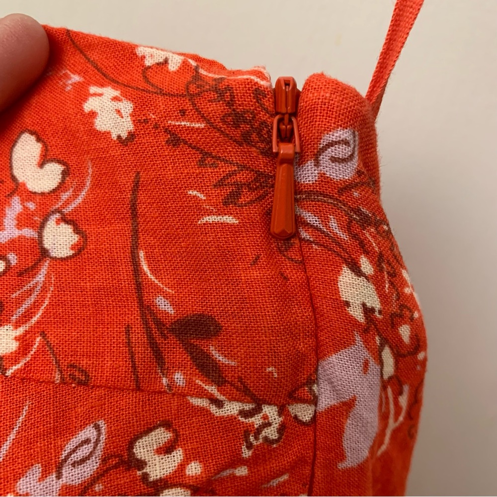 Free People One Shoulder Linen Floral Mini Dress Red Boho - Picture 11 of 12